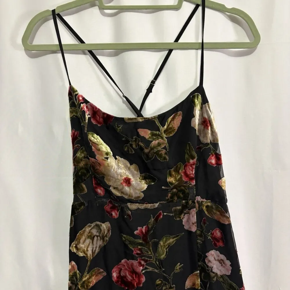 Olia Adjustable Strap Velvet Floral Burnout Whimsigoth Fairy Maxi Dress Size M - Picture 5 of 14